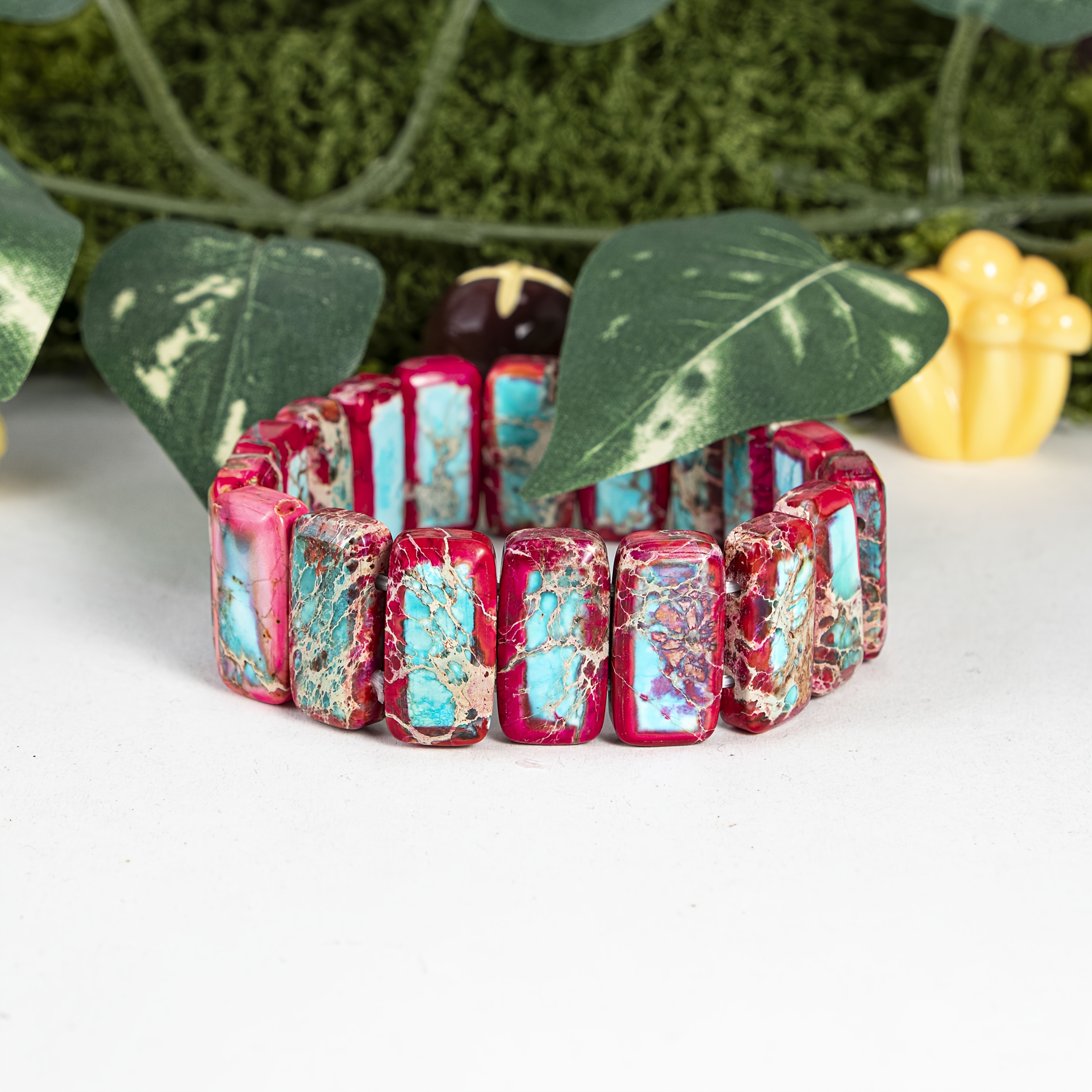 Handmade Red & Blue Spinel Retro Texture Bracelet, Halloween Gift